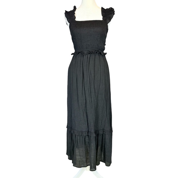 By The River Dresses & Skirts - By The River black Midi Sleeveless Smocked Gauze Dress Cottagecore Sun Dress